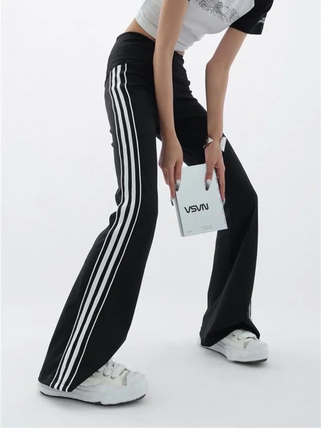 Black Stripe Flare Leggings - Image 3